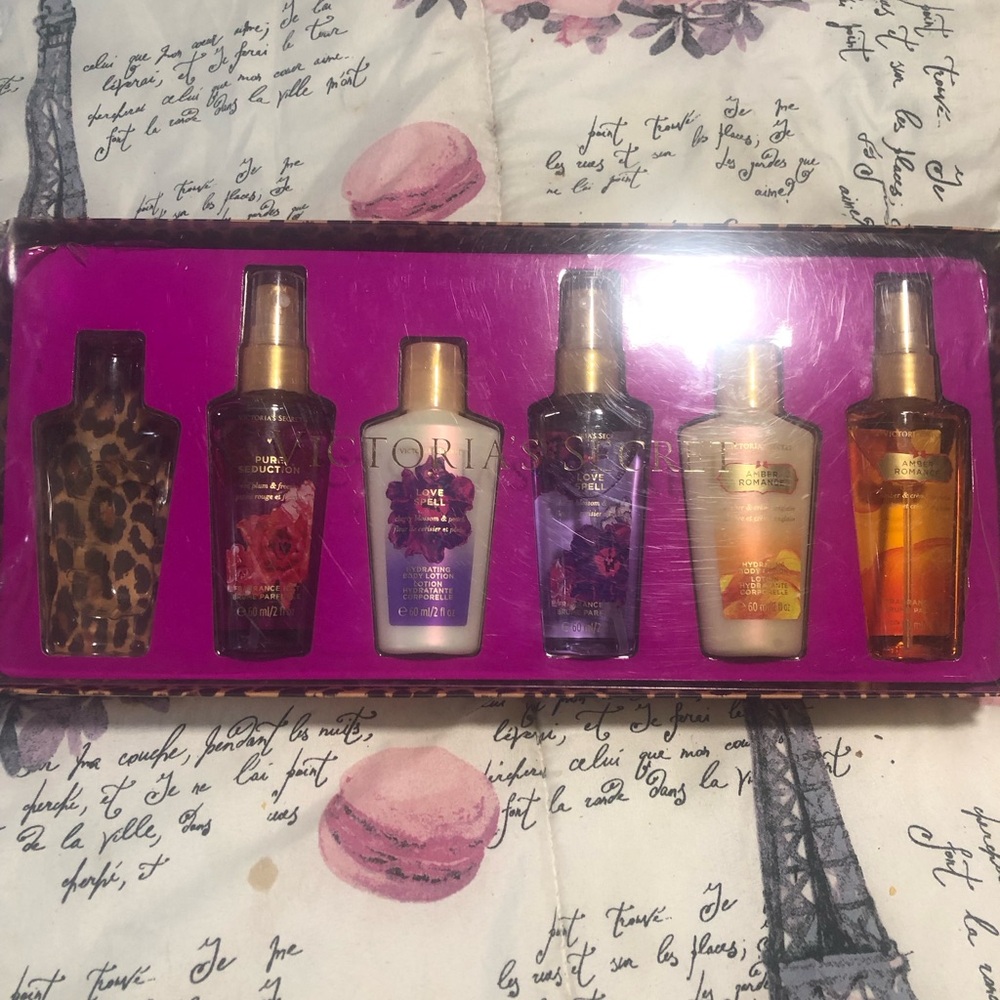 Victoria's Secret Mini Bath & Body Set - Purple, Gold, White, Brown